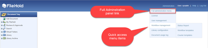 Accessing administration panel from web client