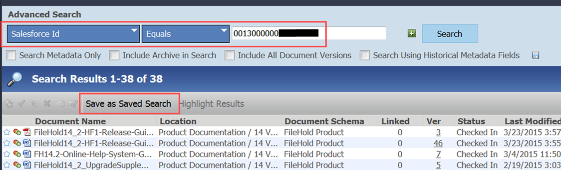 Salesforce ID in saved search