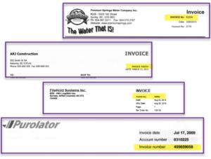 Invoice header samples
