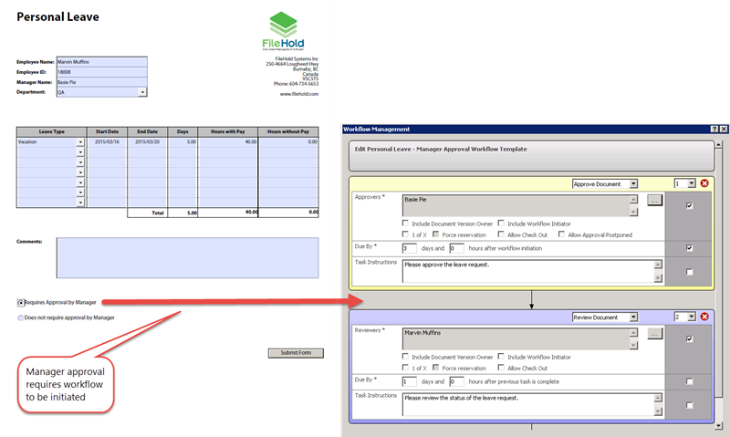 Personal leave form workflow example